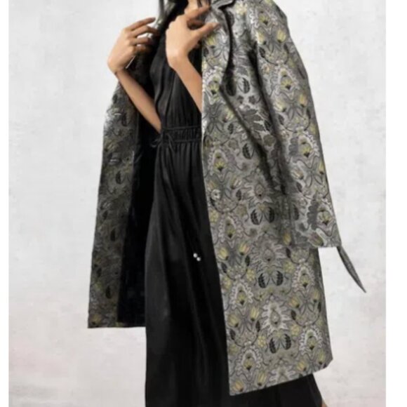 Rafaella Petites Grey Metallic Brocade Knee Length Trench Coat Sz SP - Picture 8 of 9